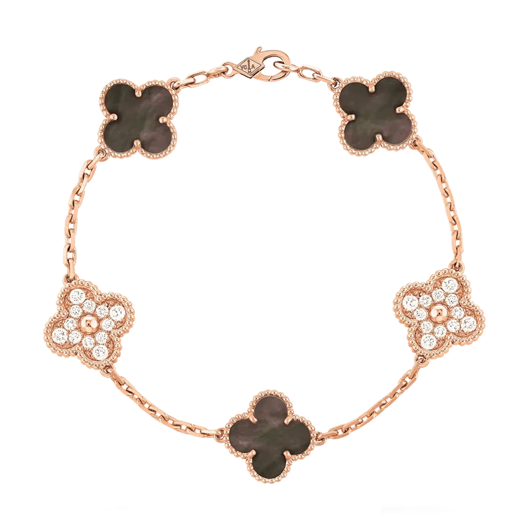 Van Cleef & Arpels · Van Cleef Vintage Alhambra Bracelet 5 Motifs 18K Rose Gold Diamond Mother-of-pearl